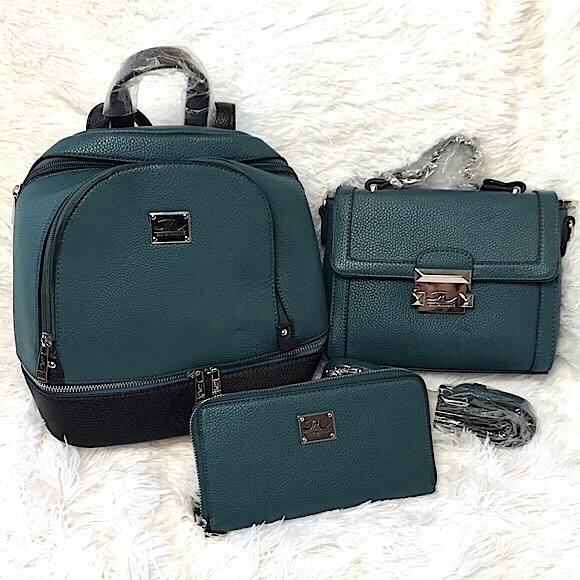 Handbags - Jessica Moore | Teal Pebbled Faux Leather Bag Set